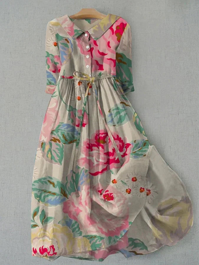 Madeleine | Elegante pastel bloemenjurk