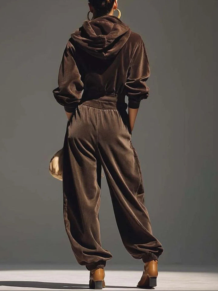 Aimée | fluwelen hoodie en losse broek set (Inclusief riem)