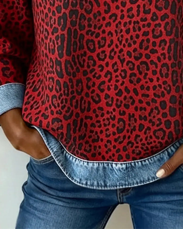 Sandra | Luipaard Print Denim Trui