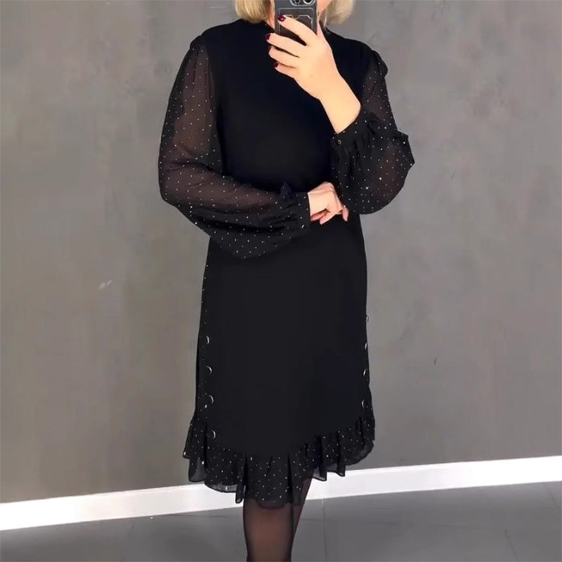 Velisse | Elegante Jurk met Kristallen en Ronde Hals