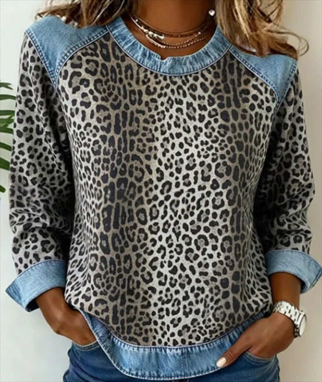 Sandra | Luipaard Print Denim Trui