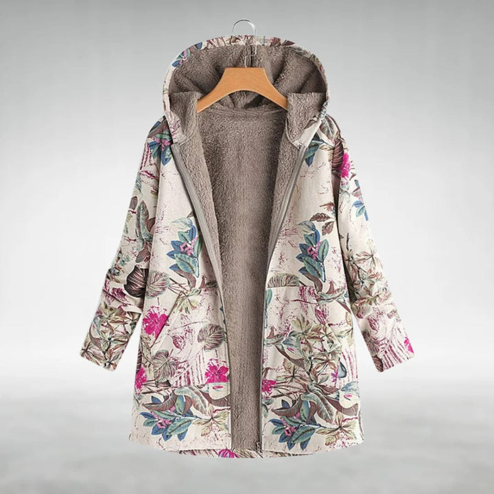 Meralya | Artistieke Hooded Jas met Botanisch Design