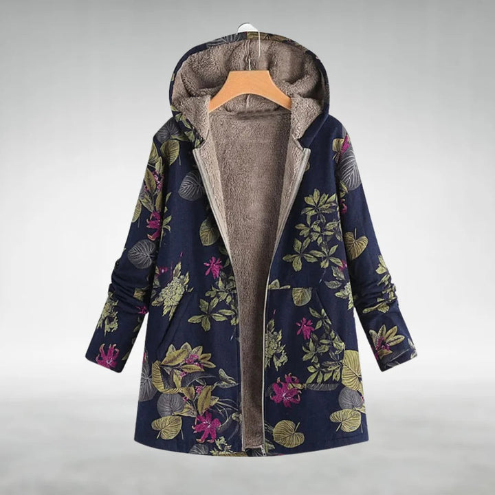 Meralya | Artistieke Hooded Jas met Botanisch Design