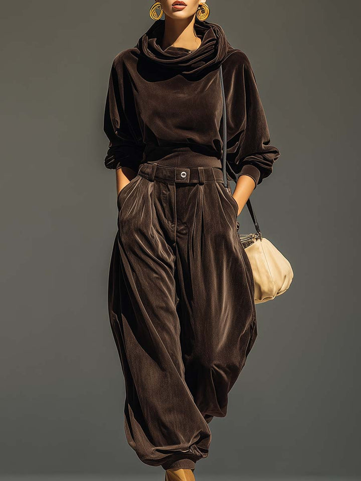 Aimée | fluwelen hoodie en losse broek set (Inclusief riem)